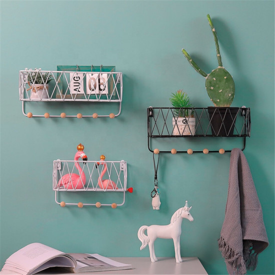 Bakeey Iron Wall Shelf Rack With Wood Floating Wall Mount Shelves For Perfect Decor Of Any Room  - White L