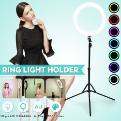 Bakeey 19 inch Fill Light 592pcs LED Cold Warm Color Polarless Dimming 7 Color RGB 3200K-6500K with 1.8m Phone Clip Bracket Power Adapter - EU Plug