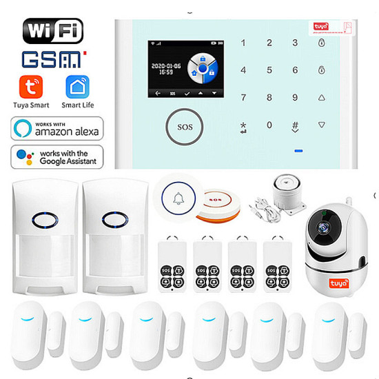 Wireless GSM Burglar Alarm Tuya Smart Home WiFi Alarm System Kit Multifuctional Anti-theft Security Device Kit with Alexa Google