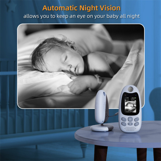 VB610 2.0 inch Wireless Indoor Video Baby Monitor Two-Way Intercom Temperature Monitoring Auto Night Vision Security Camera Newborns Nanny Babysitter EU Plug