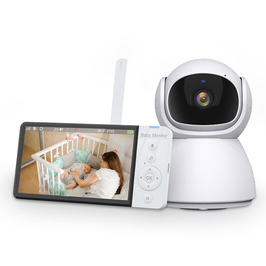 ABM700 5 inch IPS Screen Wireless Video Baby Monitor with Nanny PTZ Camera 5000mAh Battery Two-way Audio Lullaby Feeding Time Reminder SD TF Card Record Cameras EU Plug