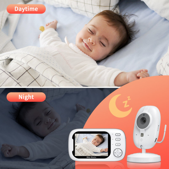 ABM600 3.5 inch Video Baby Monitor with Camera Two-Way Audio Babysitter Wireless Night Vision Temperature Monitoring Security Cameras EU Plug