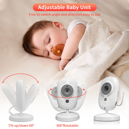 ABM600 3.5 inch Video Baby Monitor with Camera Two-Way Audio Babysitter Wireless Night Vision Temperature Monitoring Security Cameras EU Plug