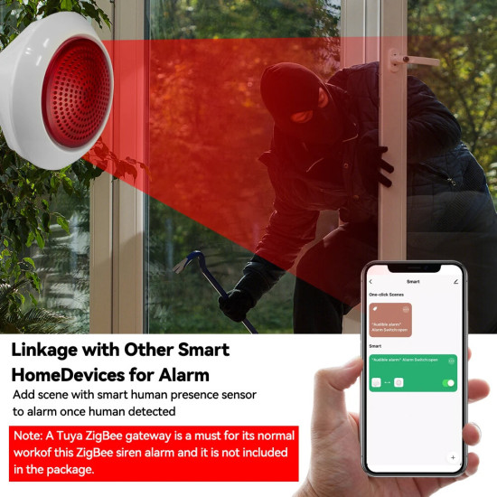 Meian Tuya 100dB Siren Alarm Wireless Siren Alarm Linkage Security Protection Control Via Smart Life APP ZigBe 3.0 Gateway