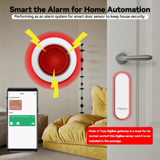 Meian Tuya 100dB Siren Alarm Wireless Siren Alarm Linkage Security Protection Control Via Smart Life APP ZigBe 3.0 Gateway