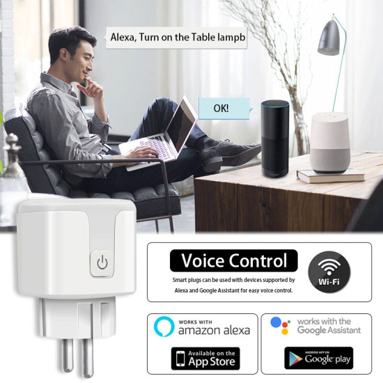 Tuya 16/20A Smart WiFi Switch EU Plug Intelligent Power Monitor Voice Control Timing Outlet Socket Support Alexa Google Home - 16A