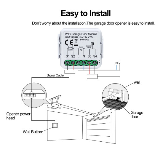 Tuya Smart WiFi Garage Door Sensors Opener Controller 100V-240V Voice Remote Control Switch support Alexa Google Home Smart Life