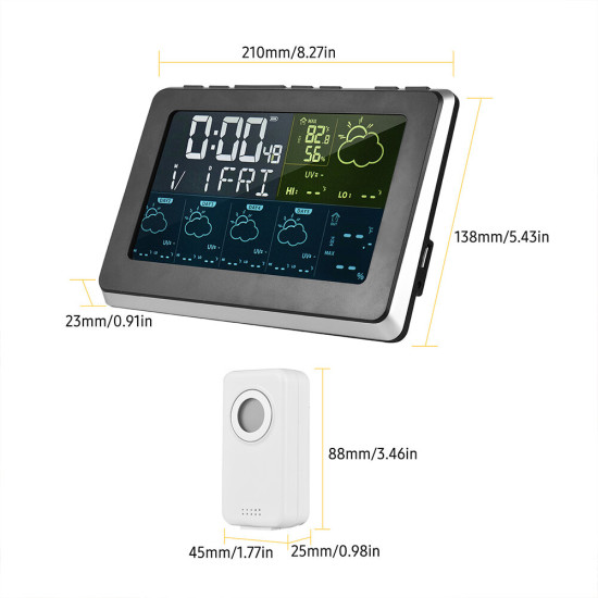 Tuya Smart WiFi Weather Station EU Plug Indoor Outdoor Thermometer Hygrometer with Color Display Screen APP Remote Control Alarm Clock Setting Humidity Temperature Sensor Device