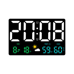 High-Definition Large-Screen Rectangle Wall Clock Temperature and Humidity Display Weather Clock Multi-Function Color Digital Alarm Clock - Colorful