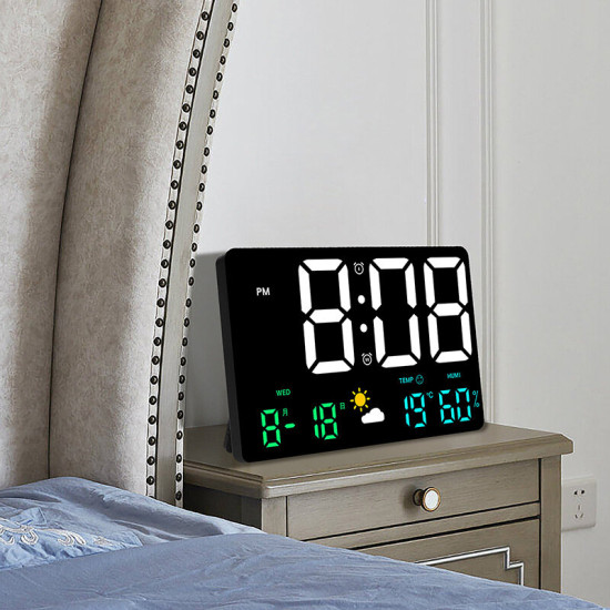 High-Definition Large-Screen Rectangle Wall Clock Temperature and Humidity Display Weather Clock Multi-Function Color Digital Alarm Clock - Colorful