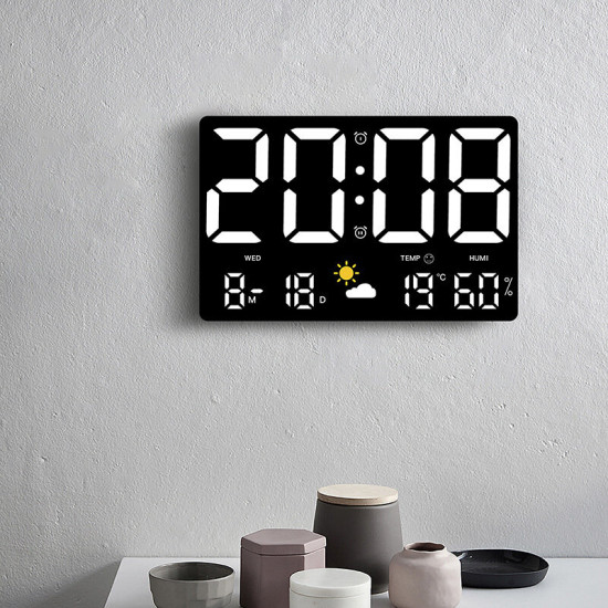 High-Definition Large-Screen Rectangle Wall Clock Temperature and Humidity Display Weather Clock Multi-Function Color Digital Alarm Clock - Colorful