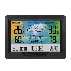 Wireless Weather Station Clock Digital Indoor Thermometer Hygrometer Meter 12H Air Pressure Record Moon Phase Barometer Weather Forecast Temperature Alarm Clock