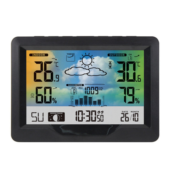 Wireless Weather Station Clock Digital Indoor Thermometer Hygrometer Meter 12H Air Pressure Record Moon Phase Barometer Weather Forecast Temperature Alarm Clock