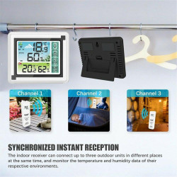 1-to-1 Indoor/Outdoor Wireless Thermometer Large Colorful Screen Temperature Humidity Monitor Weather Station Clock