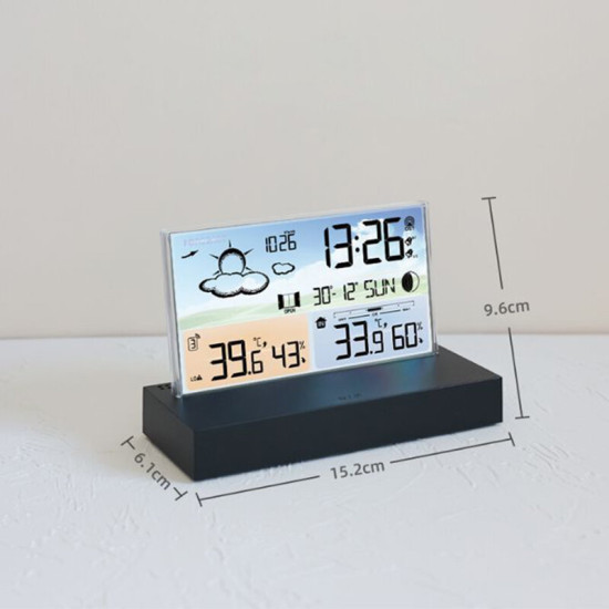 Clear Glass Weather Station Color Screen Thermometer Hygrometer Weather Forecast Calendar Wireless Indoors Outdoors Digital Temperature Humidity Monitor Alarm Clock