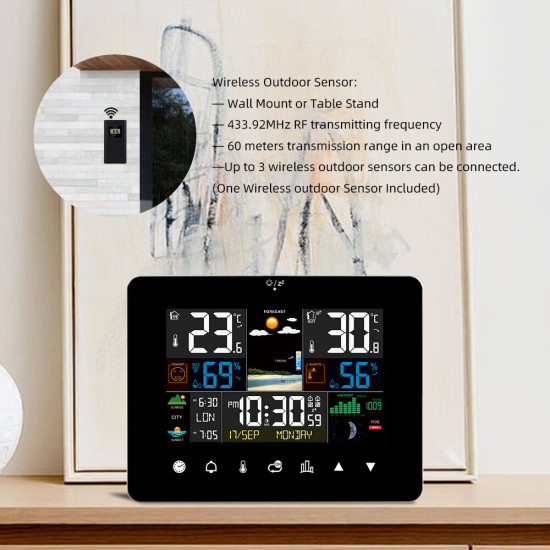 2022 Newest FanJu Weather Station Touch Screen Wireless Indoor Outdoor Thermometer Table Clock with Sunrise and Sunset Time Moon Phases and Tides and Mold Risk