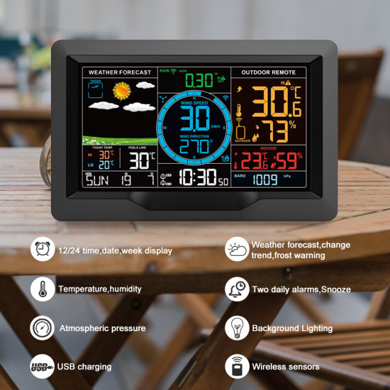 Multifunctional Weather Station Temperature Humidity Wind Speed and Rainfall Detection Wireless Weather Forecast Clock