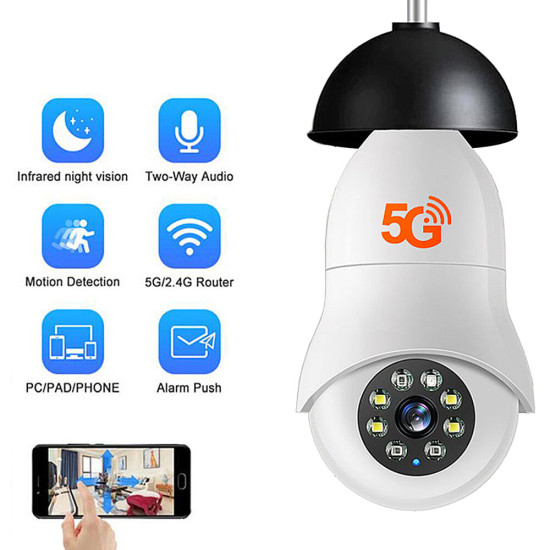 WiFi iP Bulb Camera with Lamp Holder 5G 1080P Wireless Night Vision Color Motion Detection Two-way Audio AP Hotspot Video Playback Home Security Camera