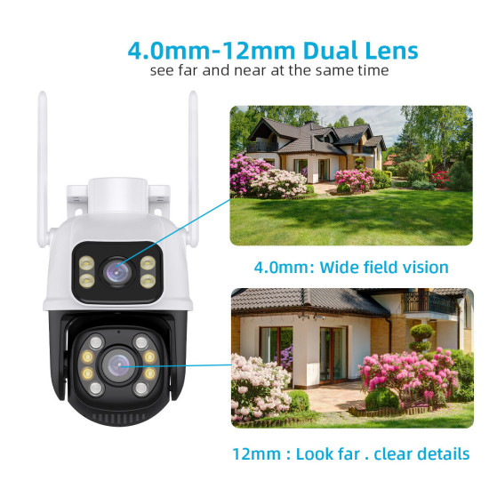 3MP+3MP WiFi IP Camera 4K 6MP Wireless Security Surveillance Cameras NETIP Onvif Human Detection Home Outdoor CCTV IP Camera Dual Lens Auto Tracking - Black/White