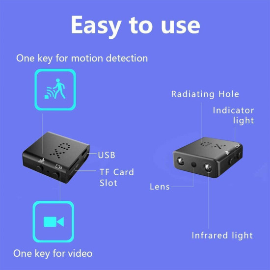 XD 1080P FHD Mini Cameras IR-cut Night Vision Security Protection Micro Cam Motion Detection Loop Video Mobile Monitoring Video Recorder Camera - No battery