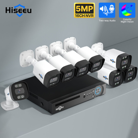 Hiseeu 4Pcs POE H.265+ Security IP Cameras 8CH 5MP NVR Camera System Support Audio Night Vision 10m  IP66 Waterproof Onvif