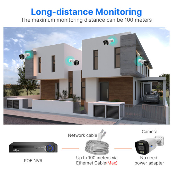 Hiseeu 4Pcs POE H.265+ Security IP Cameras 8CH 5MP NVR Camera System Support Audio Night Vision 10m  IP66 Waterproof Onvif