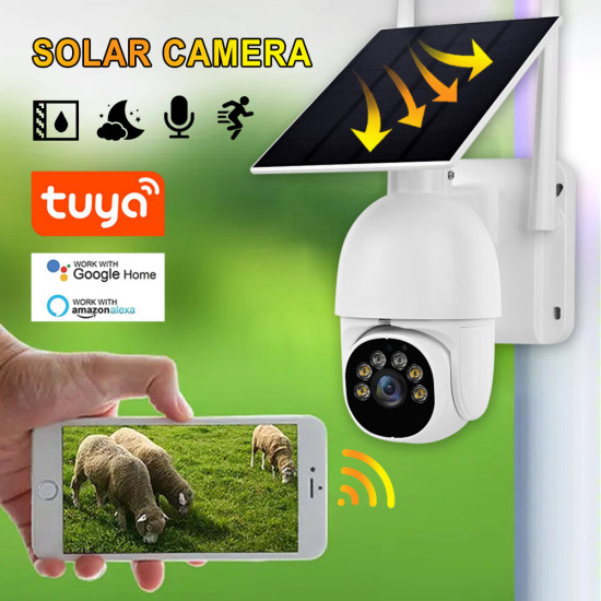 A20 Tuya Solar Powered Security Camera 1080P Outdoors PTZ Motion Detection Remote APP Viewing Two-way Intercom IP65 Waterproof WiFi Home Surveillance Camera