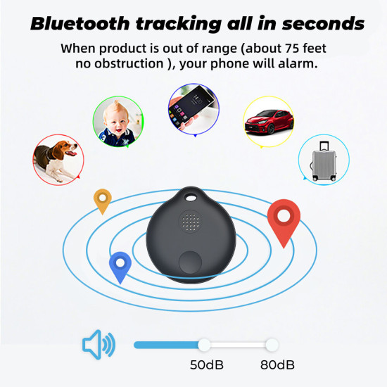 Tuya bluetooth Anti-Lost Finder Wireless Mini GPS Tracker APP Search Location Alarm Portable for Phone Suitcase Pet Key Finder - Black