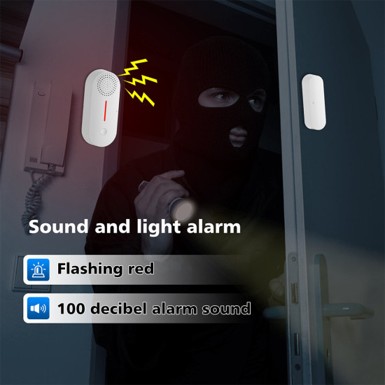 Tuya Smart WiFi Door Window Sensor Door Open/Closed Detectors Sound and Light Alarm Timer Alarming APP Remote Monitoring Notification for Home Safety