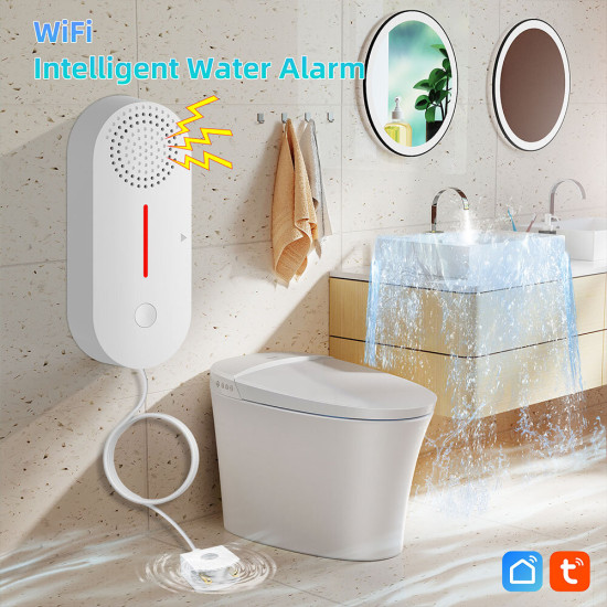 Tuya WiFi Smart Water Leakage Sensor Real-time Water Level Monitoring Overflow Leakage Detector APP Remote Alarm Push Time Setting 100dB Sound Alarm System for Home Safety Monitor