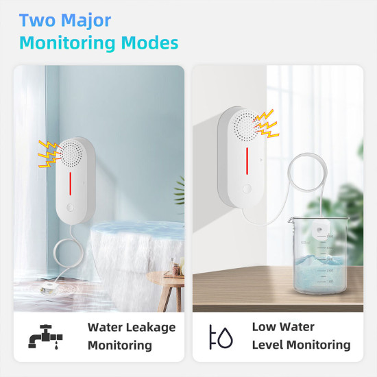 Tuya WiFi Smart Water Leakage Sensor Real-time Water Level Monitoring Overflow Leakage Detector APP Remote Alarm Push Time Setting 100dB Sound Alarm System for Home Safety Monitor