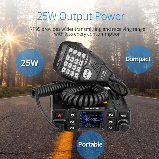 RETEVIS RT95 Car Two-Way Radio Station 200CH 25W High Power VHF UHF Mobile Radio Car Radio CHIRP Ham Mobile Radio Transceiver - EU Plug