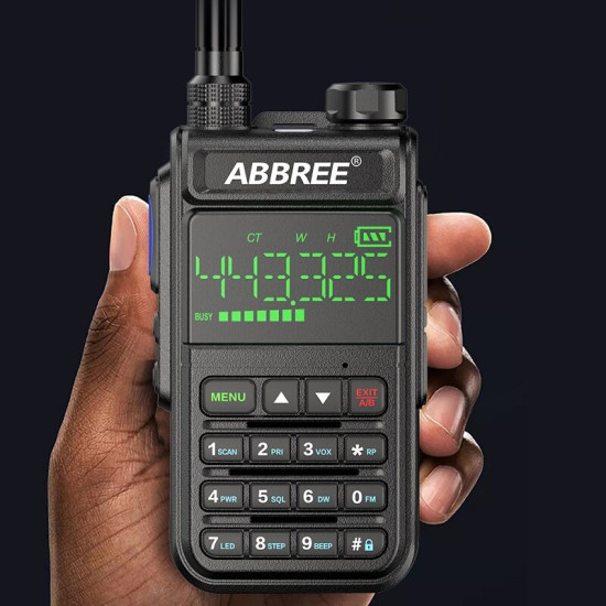 ABBREE AR-518 Full Bands Walkie Talkie 128 Channels LCD Color Screen Two Way Radio Air Band DTMF SOS Emergency Function - Black