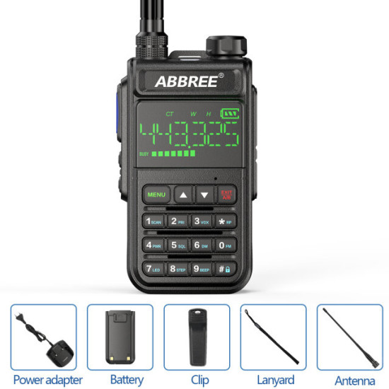 ABBREE AR-518 Full Bands Walkie Talkie 128 Channels LCD Color Screen Two Way Radio Air Band DTMF SOS Emergency Function - Black