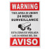 English Spanish Security Warning Sign Camera Sticker Warning This Area Is Under 24 Hour Surveillance