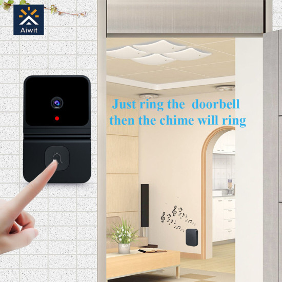 Wireless Video Doorbell 2.4GHz Smart Doorbell Camera IR Night Vision Two-way Audio Remote Phone APP Viewing Control Home Surveillance Video Doorbell - Black