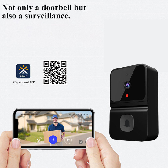 Wireless Video Doorbell 2.4GHz Smart Doorbell Camera IR Night Vision Two-way Audio Remote Phone APP Viewing Control Home Surveillance Video Doorbell - Black