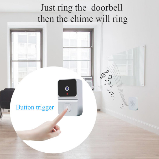 2.4G WiFi Video Doorbell Wireless HD Night Vision Remote Phone Monitoring Two-way Intercom Alarm Notification Push Motion Detection Intelligent Camera Door Bell - Black