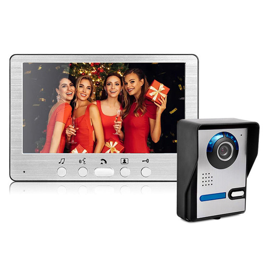 7inch Video Doorbell Camera with Monitor Hands-free Intercom IR Night Vision IP55 Waterproof Built-in 16 Chord Sounds Video Door Entry Security System - 1 To 1