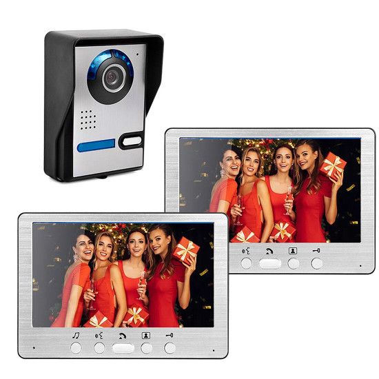 7inch Video Doorbell Camera with Monitor Hands-free Intercom IR Night Vision IP55 Waterproof Built-in 16 Chord Sounds Video Door Entry Security System - 1 To 1