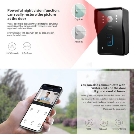 European Standard Tuya Smart WiFi Video Doorbell APP Wireless Remote Phone Call 1080P Camera Motion Detection Night Vision with RFID Unlock Home Safety Doorbell