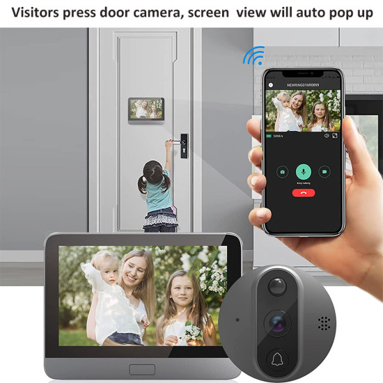 Tuya Smart WiFi 4.3" LCD Digital Peephole Door Viewer Camera 1080P 5000mAh PIR Motion Detection Two-way Intercom Work with Alexa Google Assistant