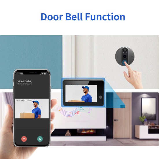 C86 Tuya 1080P Smart WiFi Door Bell Peephole Camera Viewer Home Security Two-way Audio Night Vision 4.3' FHD Video Doorbell Camera