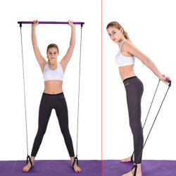 Multi-functional Yoga Pull Rods Portable Gym Pilates Bar with Resistance Band for Chest-expanding Fitness Workout - Pink