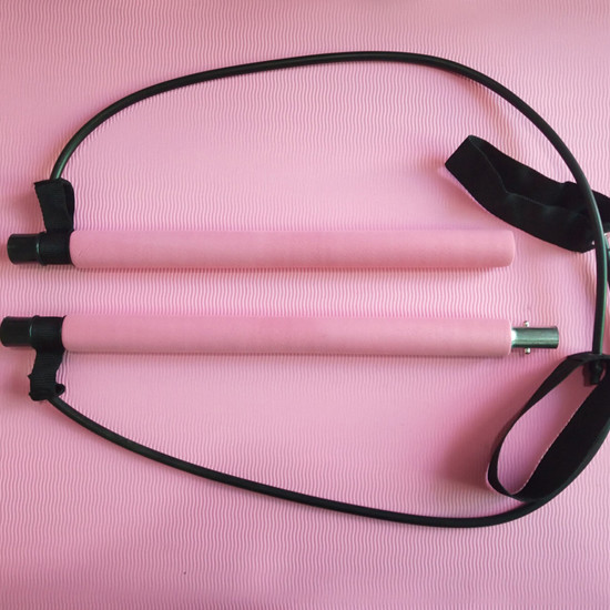 Multi-functional Yoga Pull Rods Portable Gym Pilates Bar with Resistance Band for Chest-expanding Fitness Workout - Pink