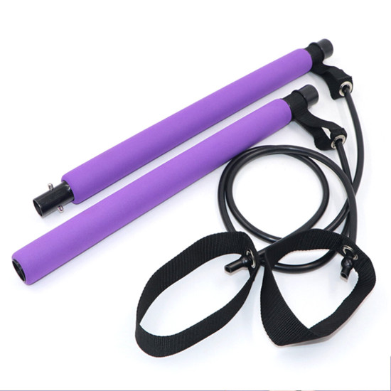 Multi-functional Yoga Pull Rods Portable Gym Pilates Bar with Resistance Band for Chest-expanding Fitness Workout - Pink