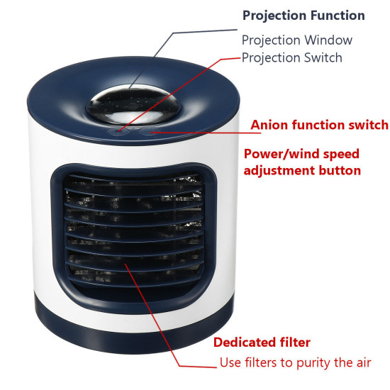 Anion Airr Purifier Fan Small Household USB Charging Multifunctional Purifier Tool - Navy Blue