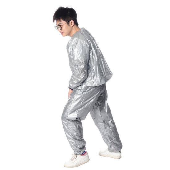 Silver Heavy Duty Sweat Sauna Suit Exercise Gym Fitness Weight Anti-Rips - L