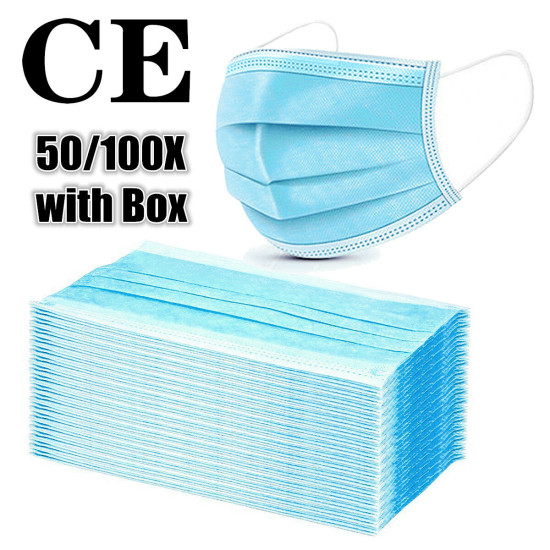 50Pcs Disposable Face Mask 3 Layer Protective Anti-Dust Respirator