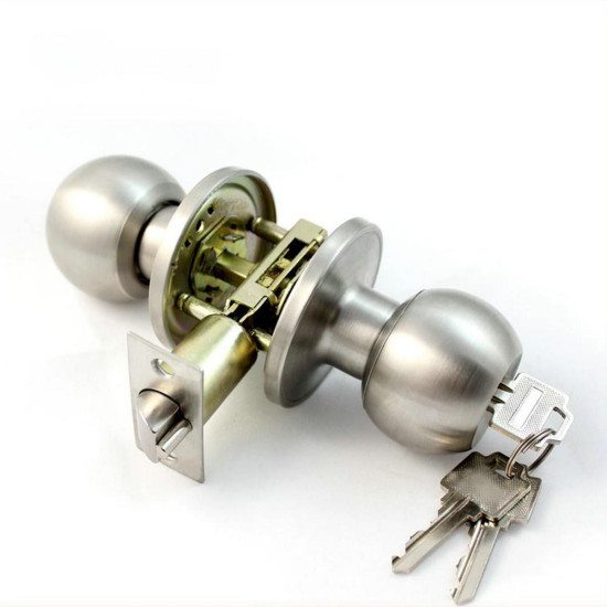 Stainless Steel Bathroom Round Door Knobs Set Handle Entrance Lock With Key 